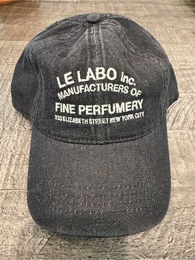 Le Labo NYC Black denim baseball Cap w/ 
White Embroidered Logo- New/unisex RARE